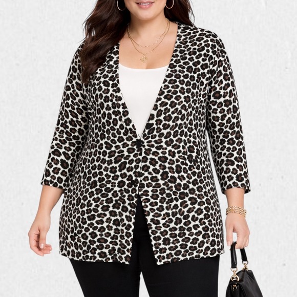 Fashion Bug Sweaters - Leopard Print Cardigan Sweater V-Neck Plus Size 26/28W Lightweight